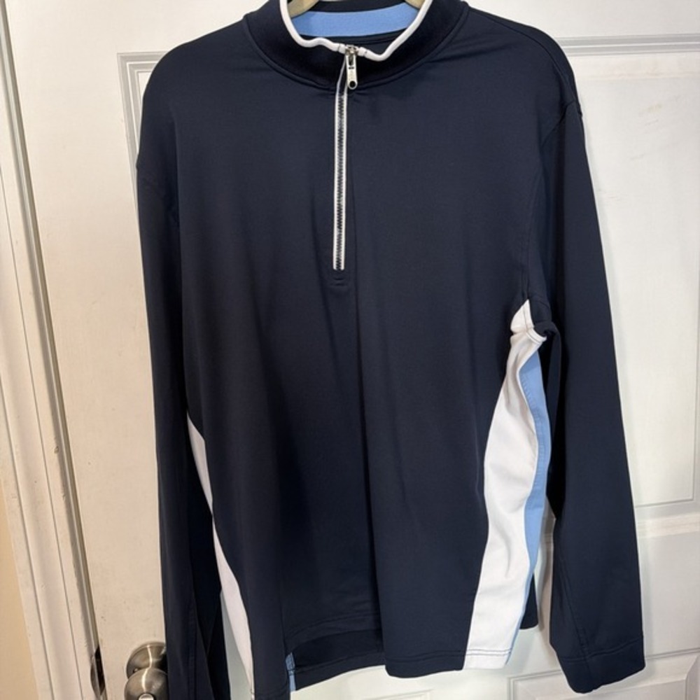 Vuga Men's XL Heavyweight Athletic 1/4 Zip Blue Shirt Lt Blue/ White Sides  5046